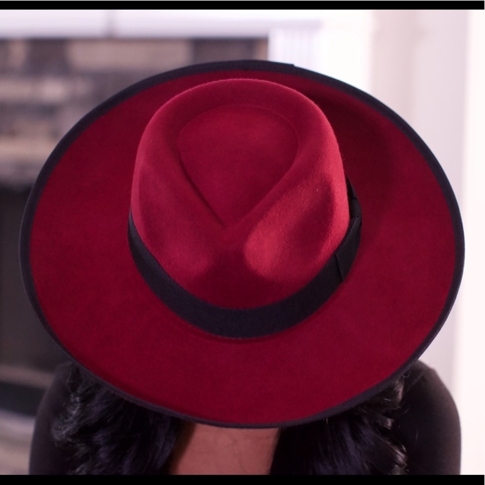 New 100% Wool Quality Unisex Wine color Pencil Roll Fedora Hat with woven ribbon - Picture 7 of 9